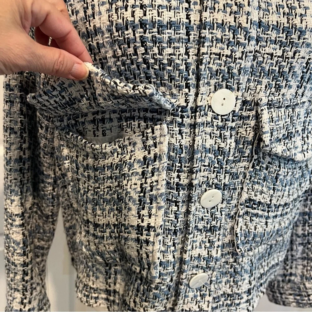 🍋 Stoosh Blue and White Button Down Knit Jacket - M - Picture 2 of 8